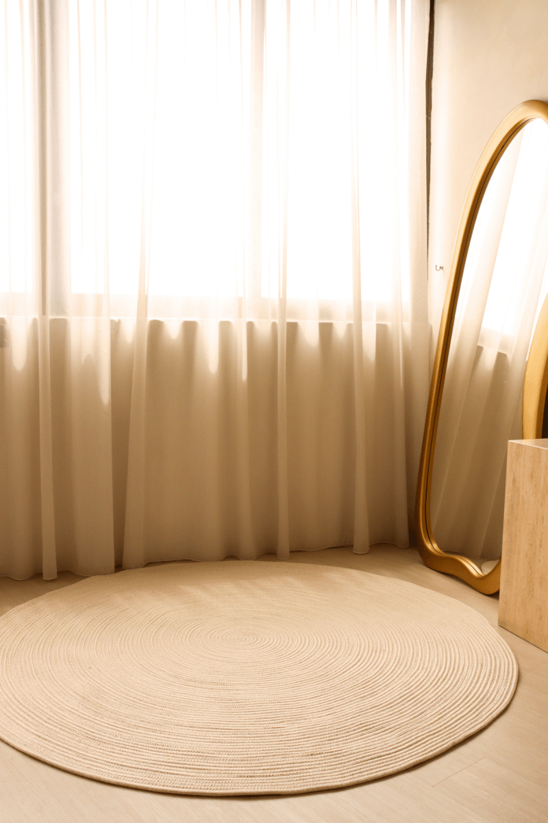 Champagne Beige Round Carpet | 100% Nylon | Dual - Sided - The Carpetier™
