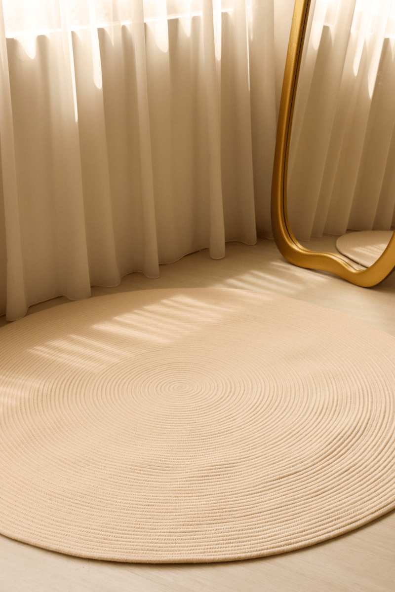 Champagne Beige Round Carpet | 100% Nylon | Dual - Sided - The Carpetier™