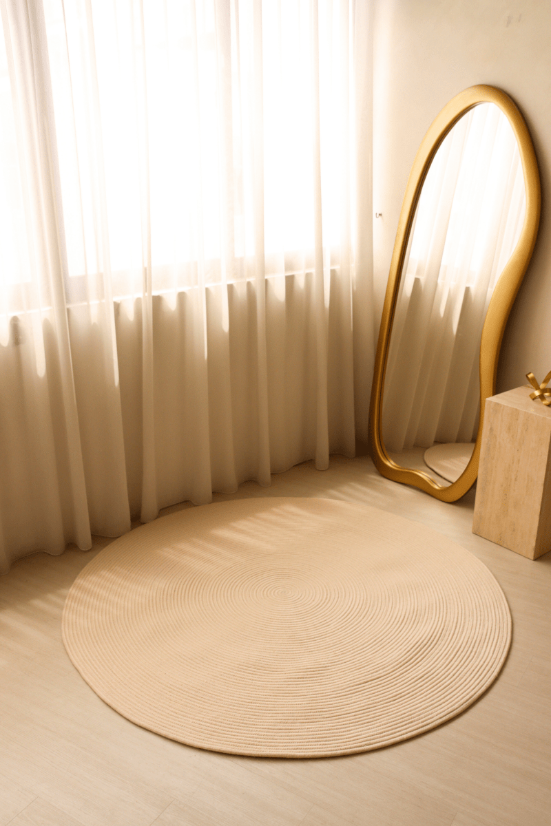 Champagne Beige Round Carpet | 100% Nylon | Dual - Sided - The Carpetier™