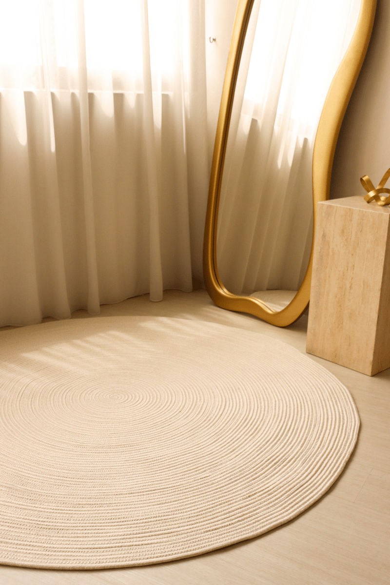 Champagne Beige Round Carpet | 100% Nylon | Dual - Sided - The Carpetier™