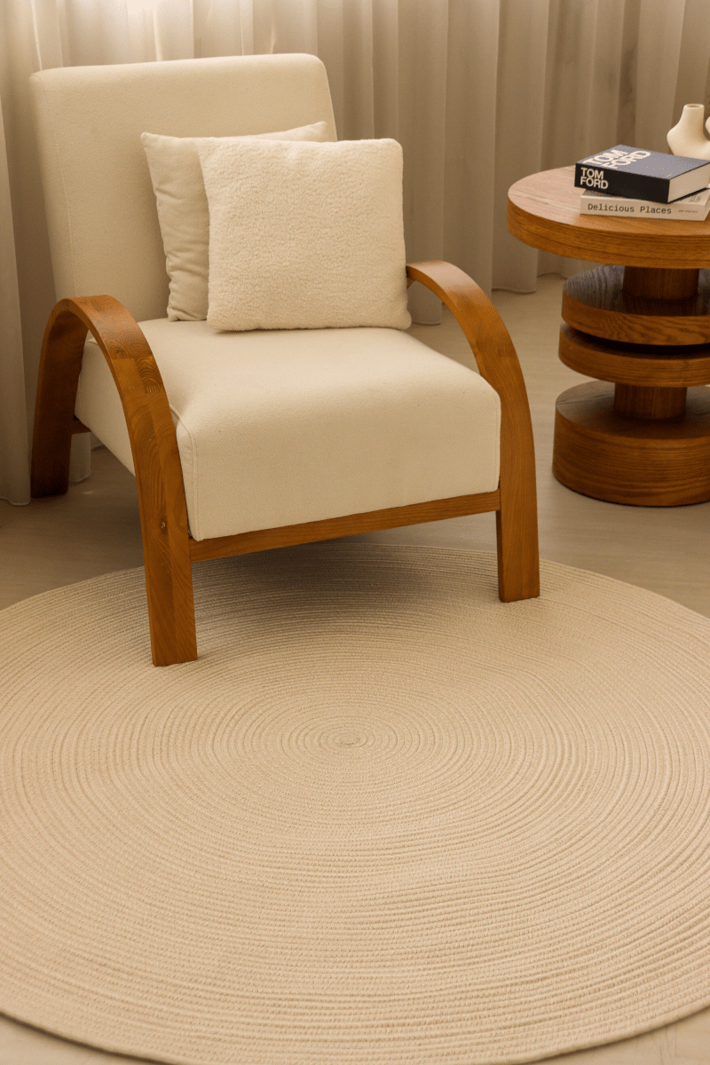 Champagne Beige Round Carpet | 100% Nylon | Dual - Sided - The Carpetier™