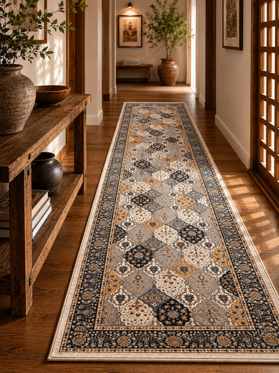 Golden Mosaic Runner | Polyfibre Cashmere - The Carpetier™