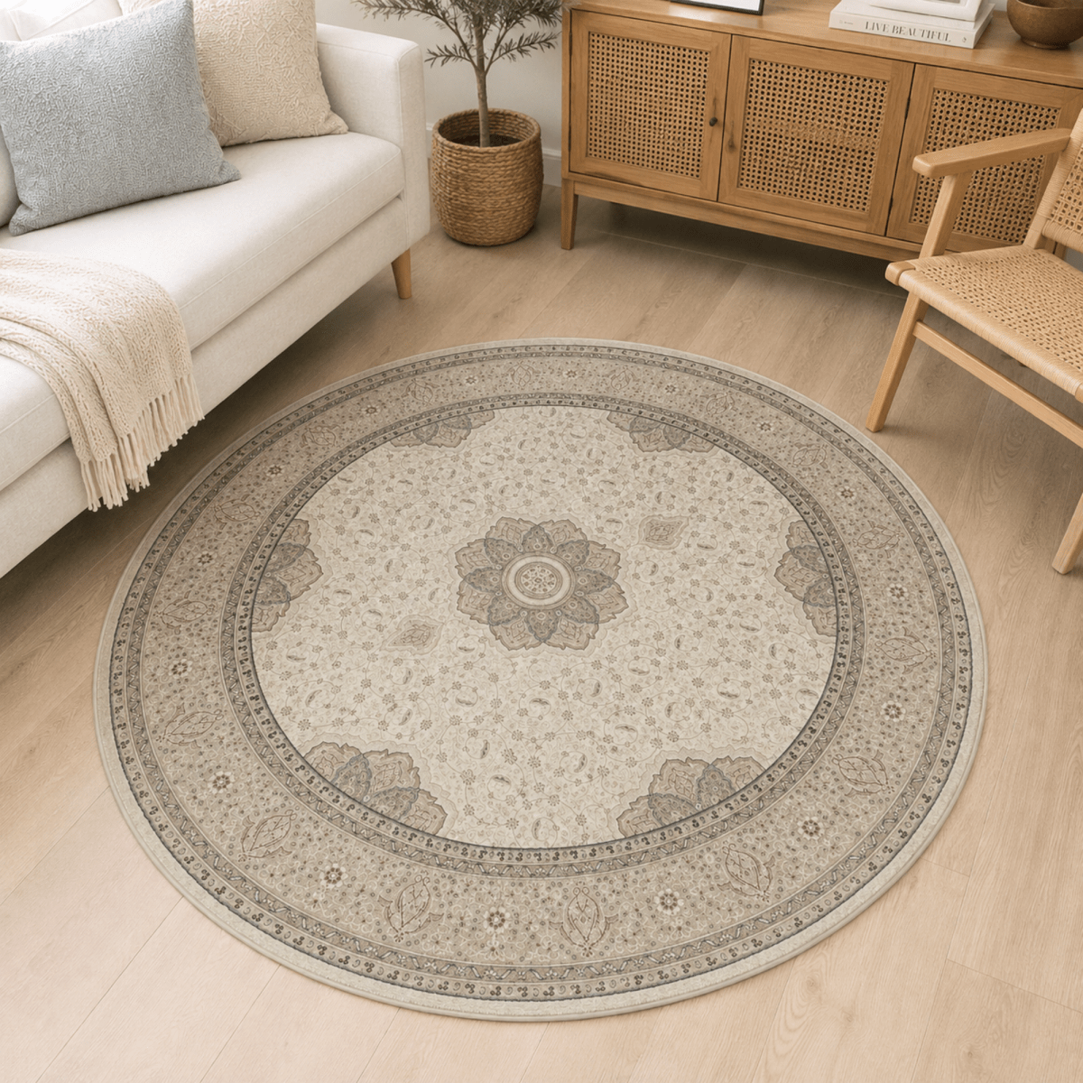 Ivory Palace Round Carpet | Polyfibre Cashmere - The Carpetier™