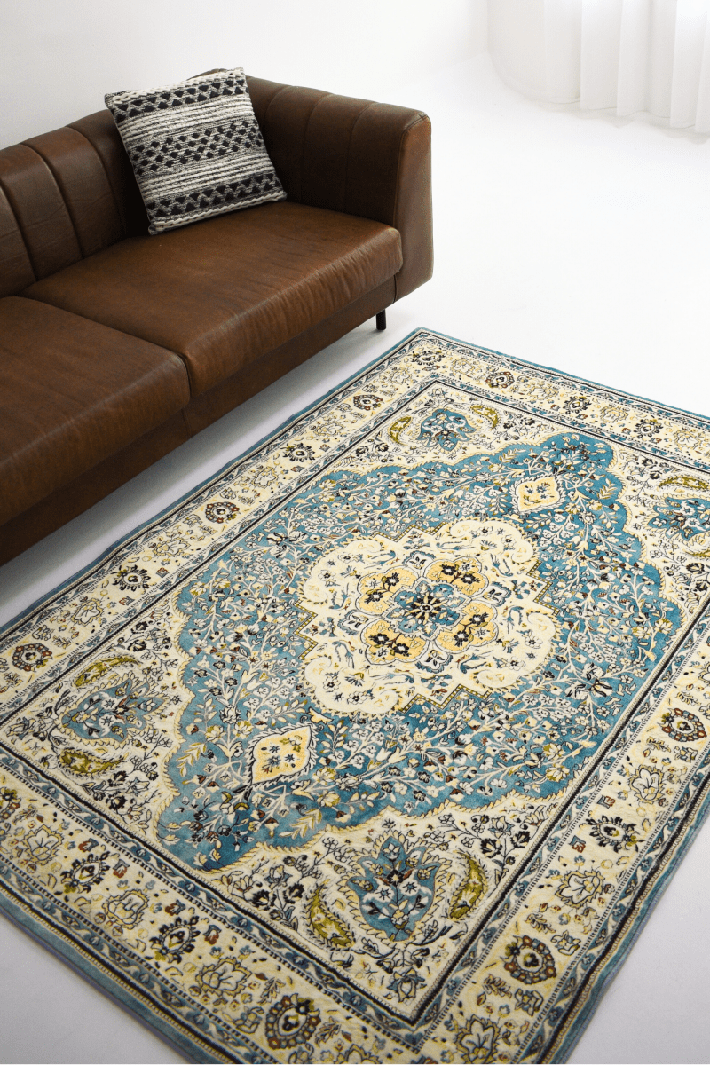 Royal Blue Garden Carpet | Persian | Polyfibre Cashmere Series - The Carpetier™