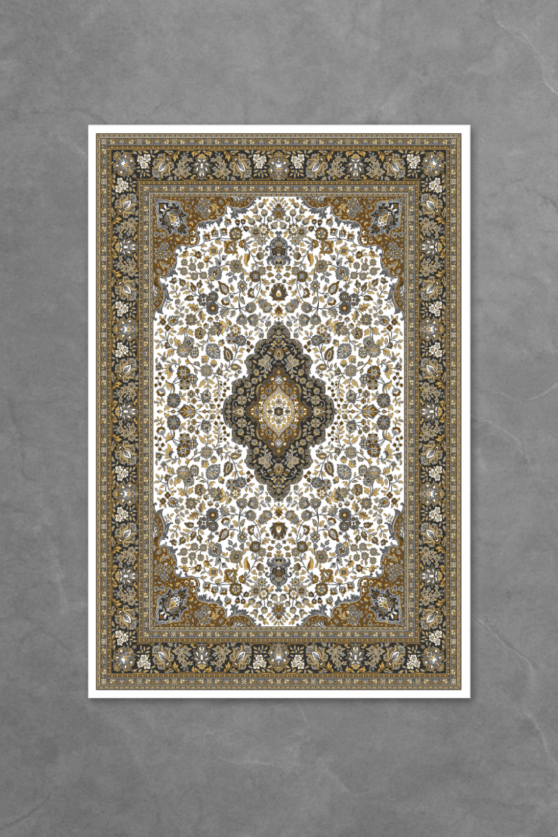 White Gold Medallion Floor Mat | Polyfibre Cashmere - The Carpetier™