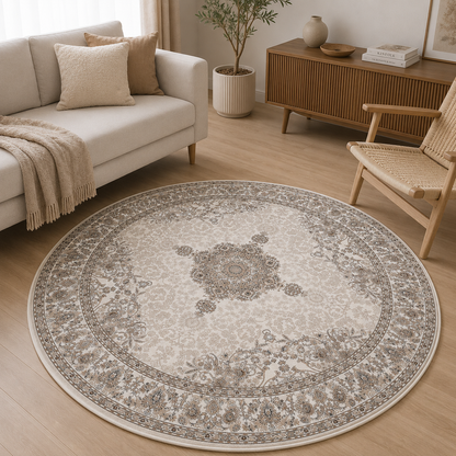 Royal Ivory Round Carpet | Polyfibre Cashmere