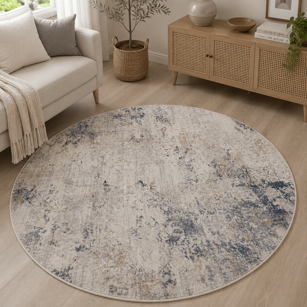 Azure Copperstone Round Carpet | Polyfibre Cashmere - The Carpetier™