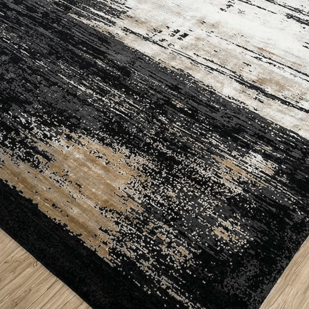 Black Gold Drift Carpet | Luxury Wool & Silk Hand - knotted - The Carpetier™