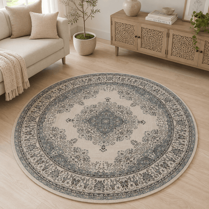 Blueveil Medallion Round Carpet | Polyfibre Cashmere - The Carpetier™