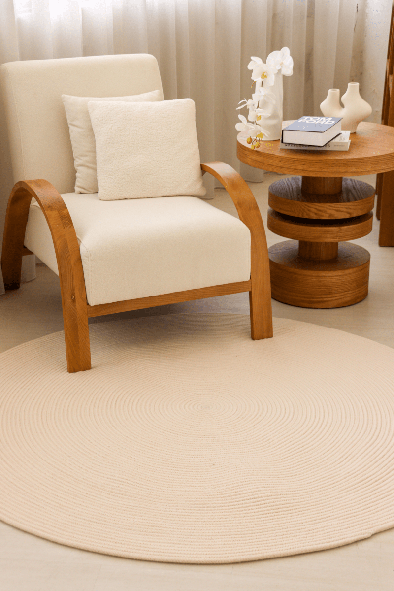 Champagne Beige Round Carpet | 100% Nylon | Dual - Sided - The Carpetier™