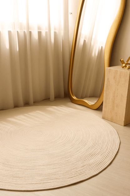 Champagne Beige Round Carpet | 100% Nylon | Dual - Sided - The Carpetier™