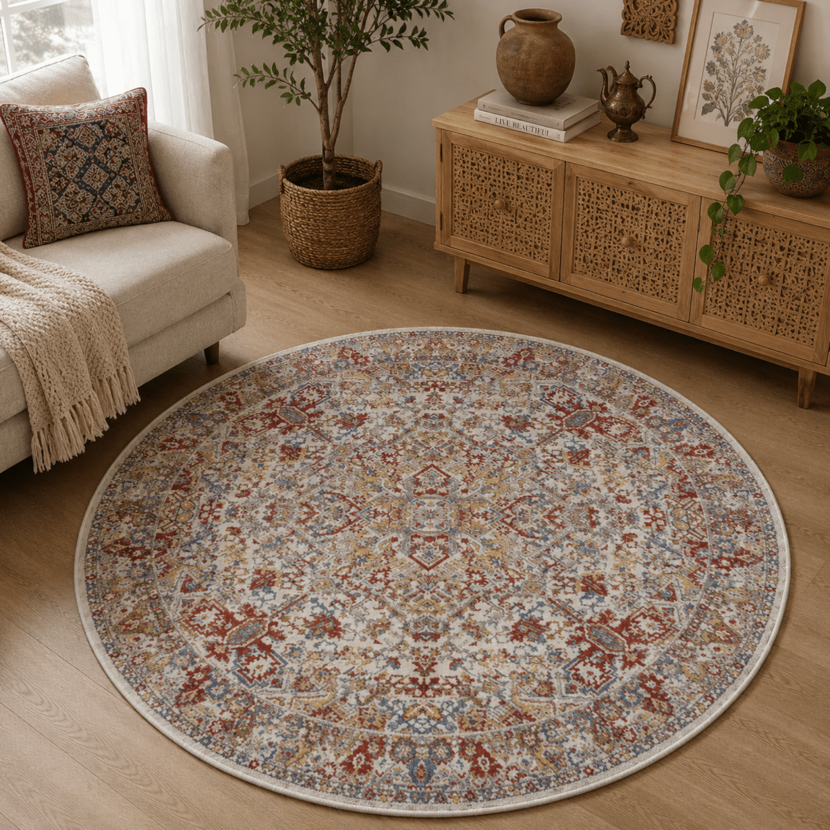 Crimson Heritage Round Carpet | Polyfibre Cashmere - The Carpetier™