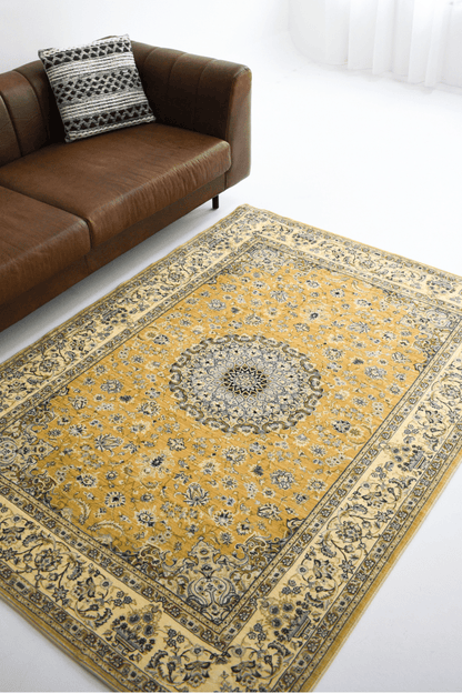 Golden Medallion Carpet | Persian | Polyfibre Cashmere Series - The Carpetier™