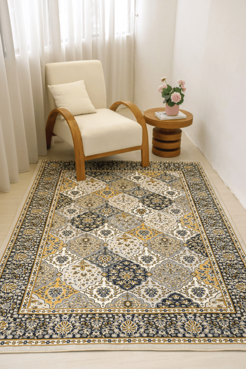 Golden Mosaic Carpet | Polyfibre Cashmere - The Carpetier™