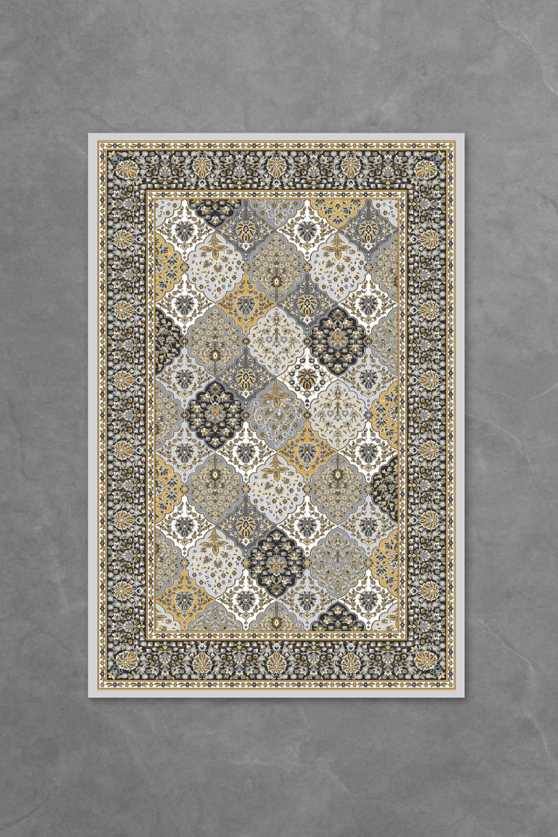 Golden Mosaic Floor Mat | Polyfibre Cashmere - The Carpetier™