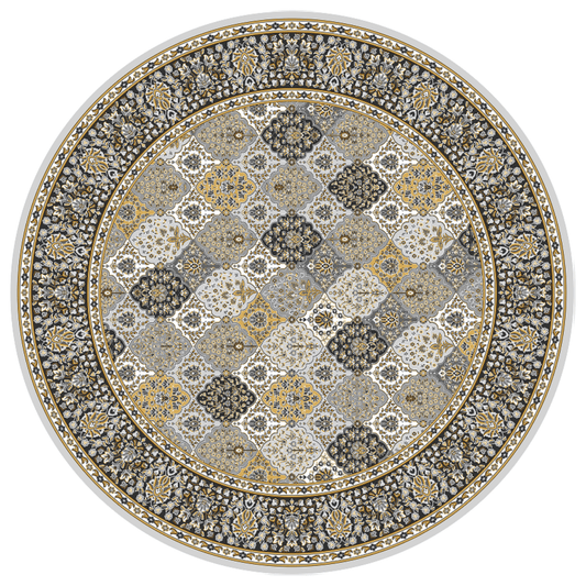 Golden Mosaic Round Carpet | Polyfibre Cashmere - The Carpetier™