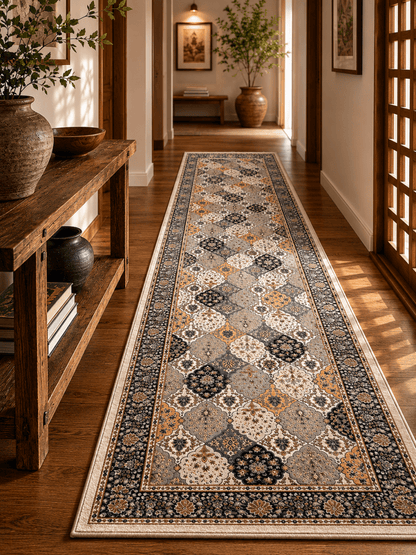 Golden Mosaic Runner | Polyfibre Cashmere - The Carpetier™