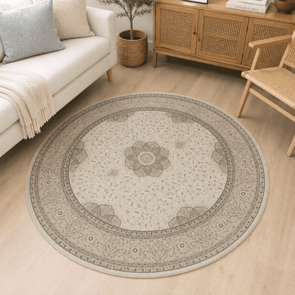 Ivory Palace Round Carpet | Polyfibre Cashmere - The Carpetier™