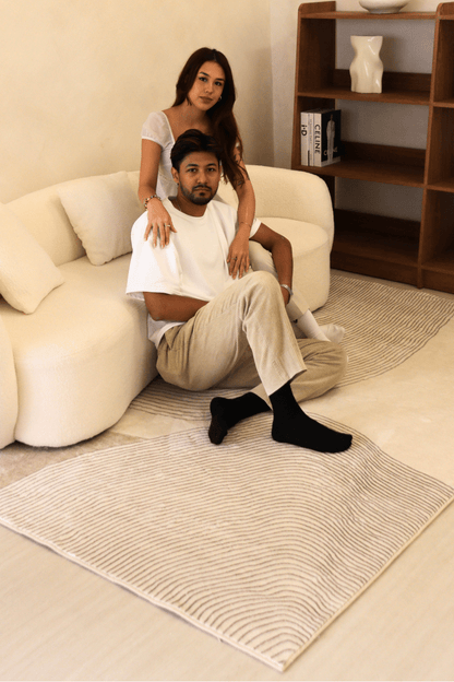 Neutral Waves Carpet | Scandinavian | Polyfibre Cashmere Series - The Carpetier™