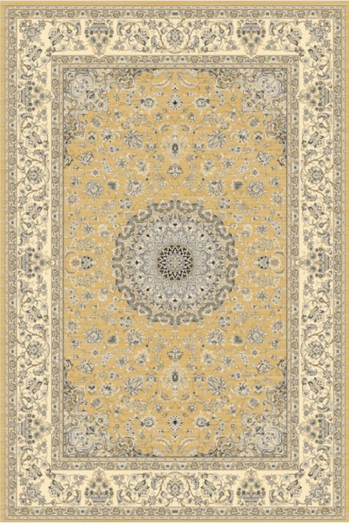 This mustard yellow and cream Persian-style carpet is the perfect choice for timeless elegance.