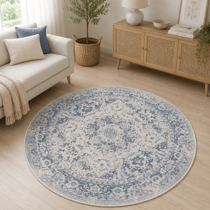Rustic Sapphire Round Carpet | Polyfibre Cashmere - The Carpetier™