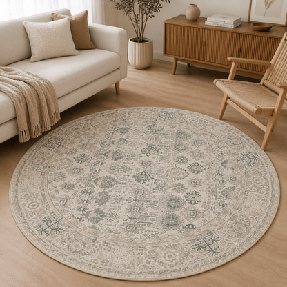 Sage Shiraz Round Carpet | Polyfibre Cashmere - The Carpetier™