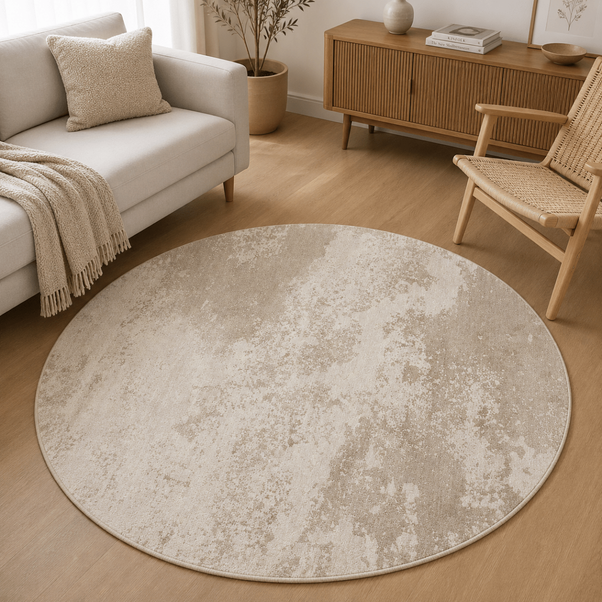 Sandstone Mist Round Carpet | Polyfibre Cashmere - The Carpetier™