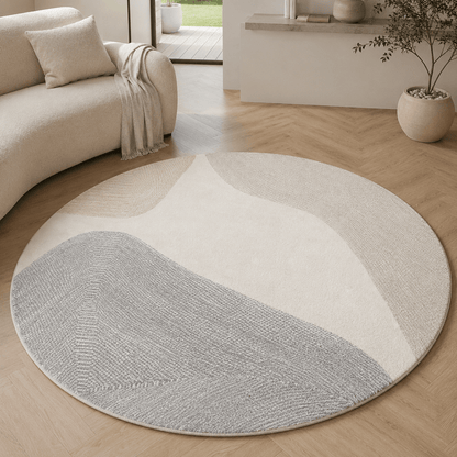 Sandy Grey Shores Round Carpet | Polyfibre Cashmere - The Carpetier™