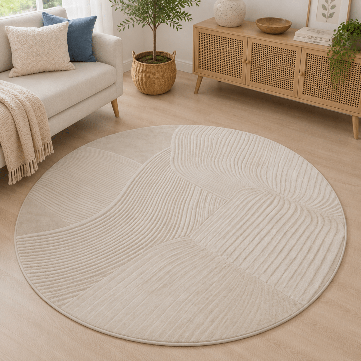 Sculpted Sand Round Carpet | Polyfibre Cashmere - The Carpetier™