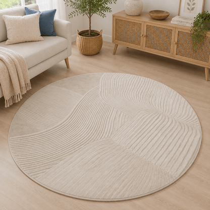 Sculpted Sand Round Carpet | Polyfibre Cashmere - The Carpetier™