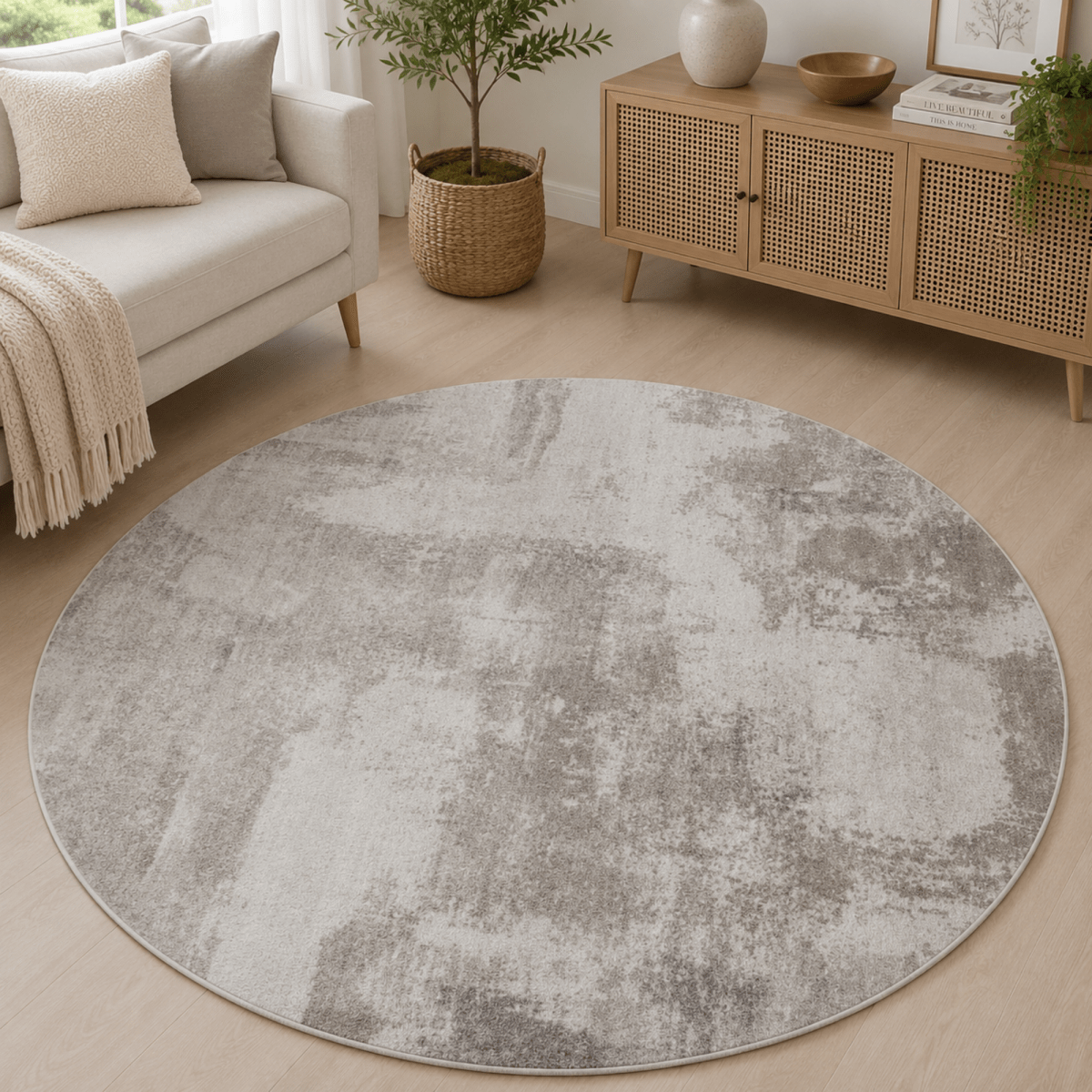 Silver Blue Mist Round Carpet | Polyfibre Cashmere - The Carpetier™