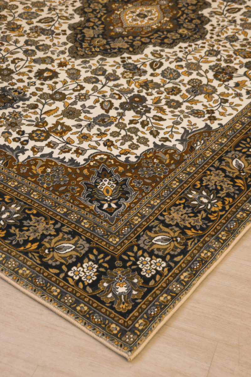 White Gold Medallion Carpet | Polyfibre Cashmere - The Carpetier™