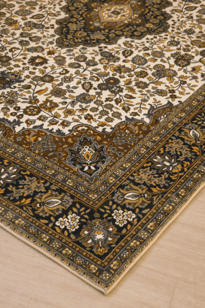 White Gold Medallion Carpet | Polyfibre Cashmere - The Carpetier™