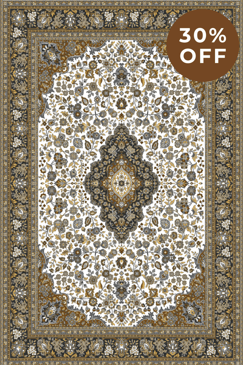 White Gold Medallion Carpet | Polyfibre Cashmere - The Carpetier™