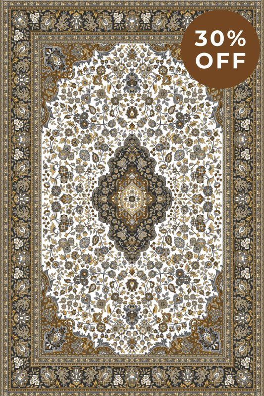 White Gold Medallion Carpet | Polyfibre Cashmere - The Carpetier™