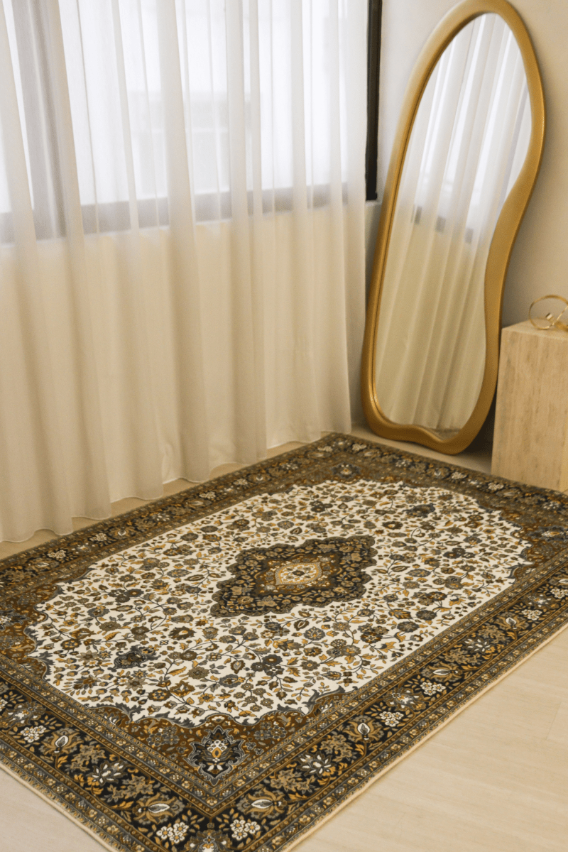 White Gold Medallion Carpet | Polyfibre Cashmere - The Carpetier™