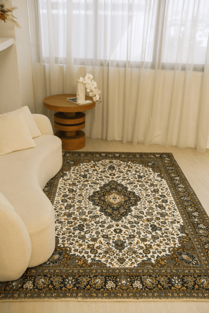 White Gold Medallion Carpet | Polyfibre Cashmere - The Carpetier™
