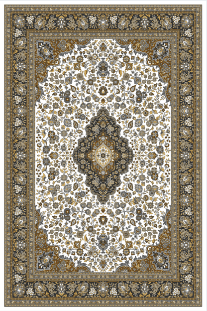 White Gold Medallion Carpet | Polyfibre Cashmere - The Carpetier™