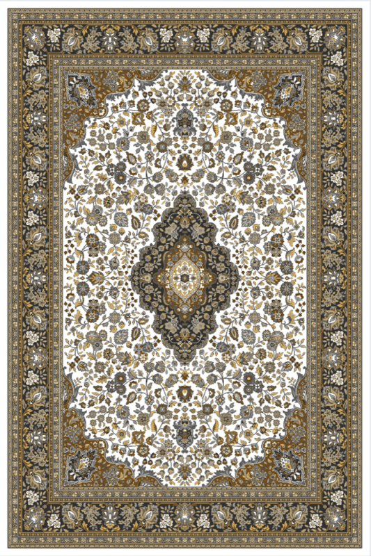 White Gold Medallion Carpet | Polyfibre Cashmere - The Carpetier™