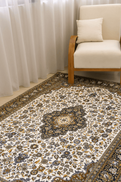White Gold Medallion Carpet | Polyfibre Cashmere - The Carpetier™