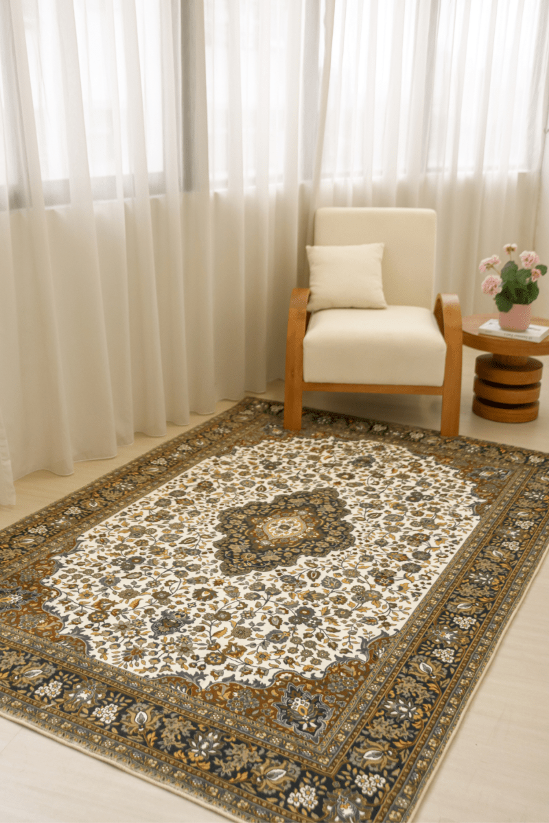 White Gold Medallion Carpet | Polyfibre Cashmere - The Carpetier™