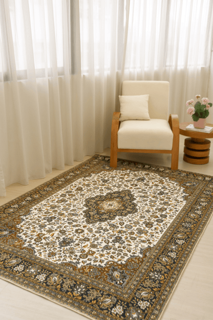 White Gold Medallion Carpet | Polyfibre Cashmere - The Carpetier™