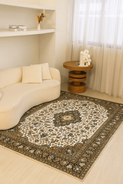 White Gold Medallion Carpet | Polyfibre Cashmere - The Carpetier™