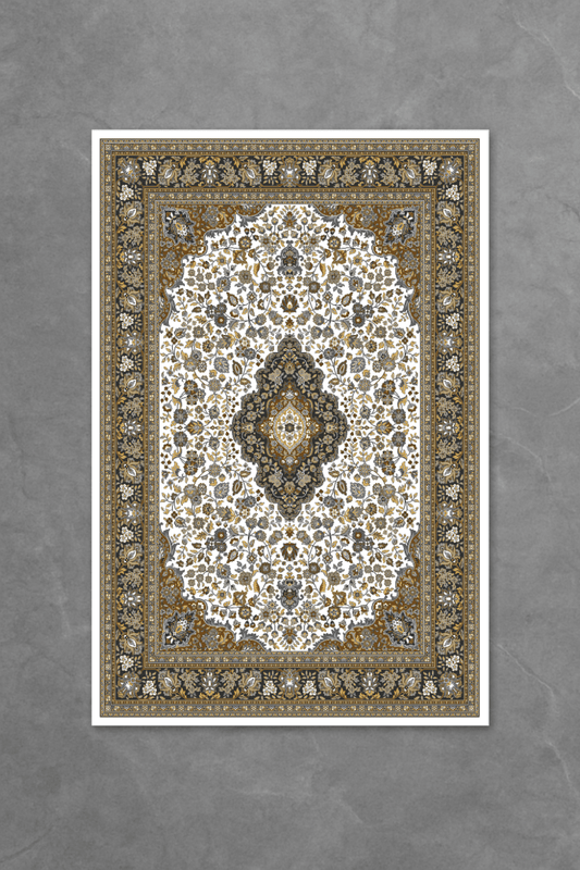 White Gold Medallion Floor Mat | Polyfibre Cashmere - The Carpetier™