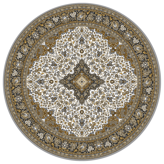 White Gold Medallion Round Carpet | Polyfibre Cashmere - The Carpetier™