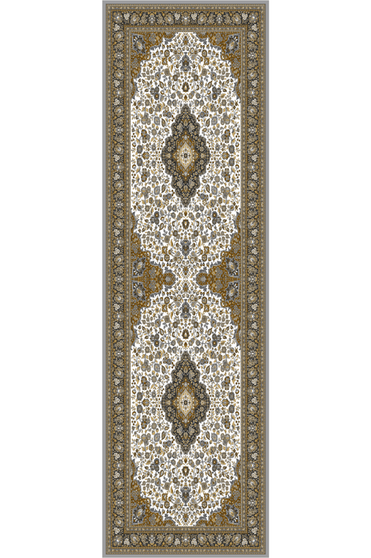 White Gold Medallion Runner | Polyfibre Cashmere - The Carpetier™
