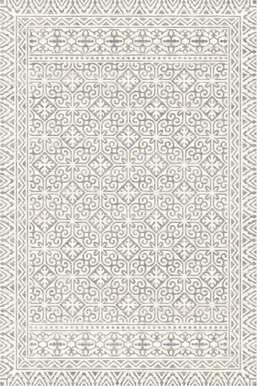 This grey carpet features an intricate ornate pattern that exudes timeless elegance and sophistication to any space.