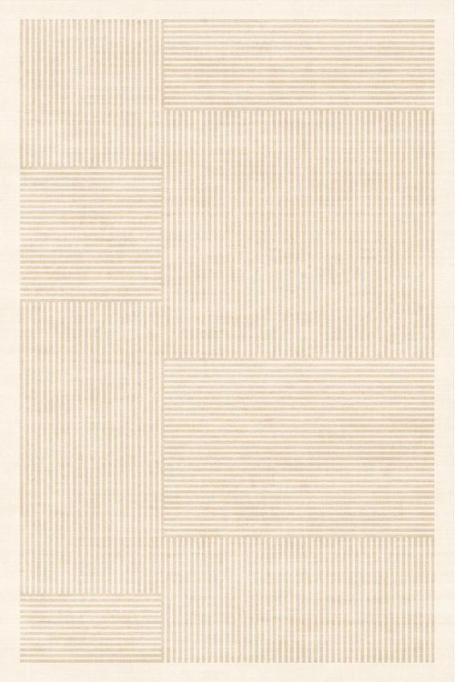 A beige carpet featuring a grid design with stripes and solid sections, adding a subtle yet modern touch to any room decor.