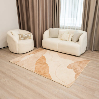 Transform your space with this beige and brown carpet featuring an wave design. Perfect for adding warmth to interiors.